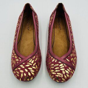 Vionic Ballet Flats Women Sz 6.5 Caroll Pink Gold Foil Comfort Arch Support